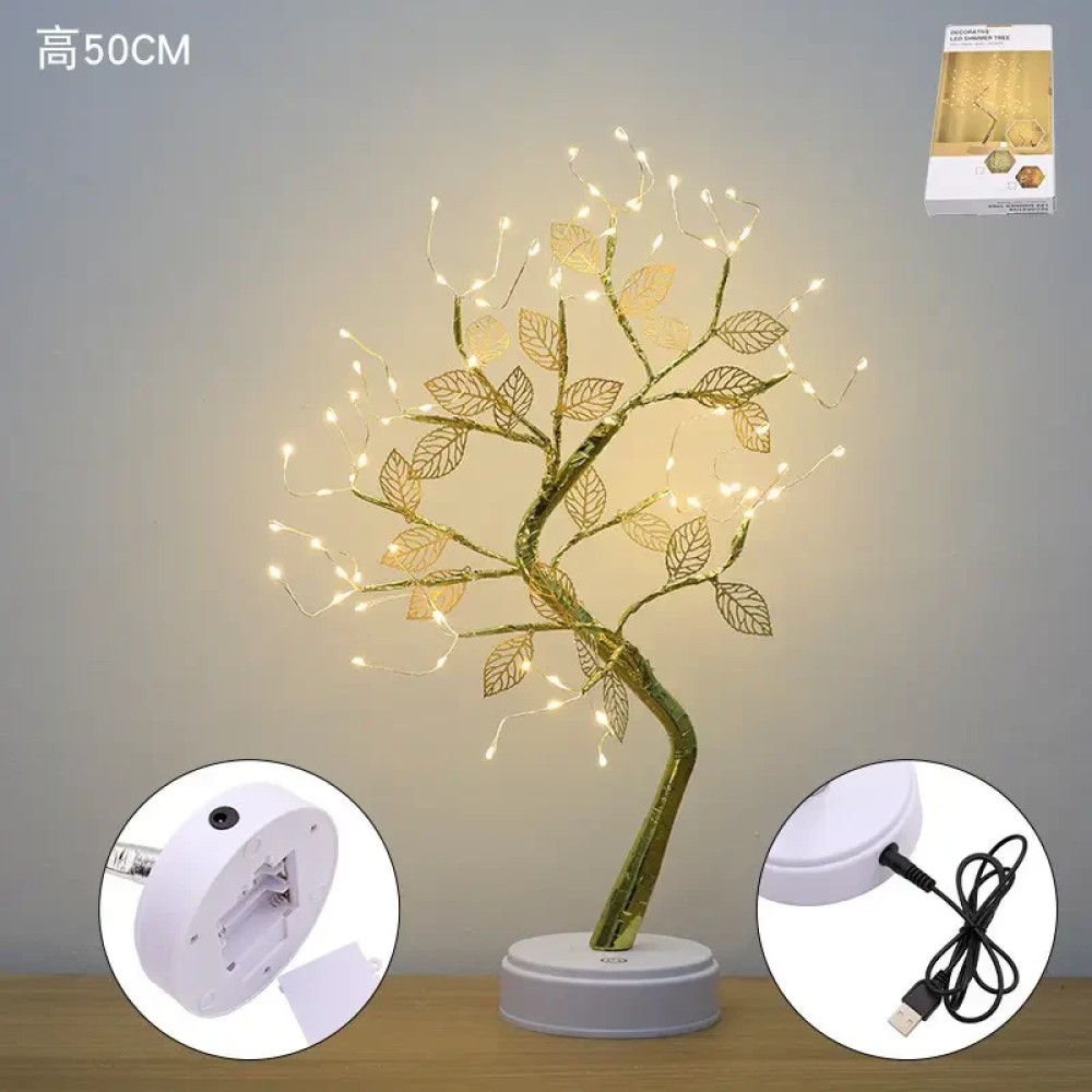 Настольная светодиодная лампа Дерево серебристое с листьями USB + батарейки AA 3шт Настольная светодиодная лампа Дерево серебристое с листьями USB + батарейки AA 3шт