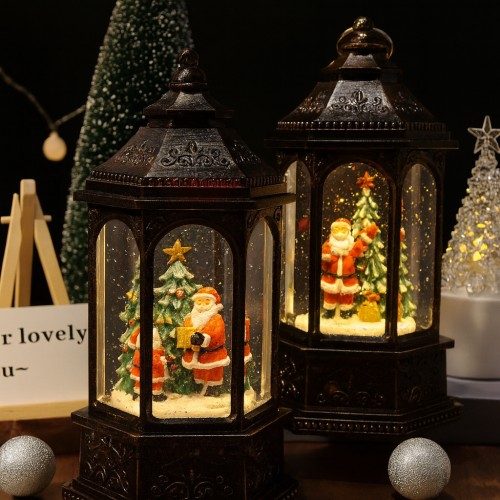 Новорічний сніговий світильник-декор LED «Фонар» HC-D004 з 8 різдвяними мелодіями, USB-кабель, 12.5×11×27.2 см