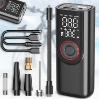 Портативный компрессор с цифровым дисплеем, LED-фонариком и набором насадок ATJ-9566 3х2000mAh