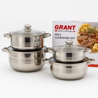 Набор кастрюль с крышками из нержавеющей стали на 8 предметов Grand GR-7020 Набор кухонной посуды