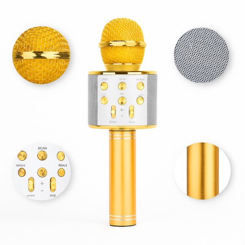 УЦІНКА! Мікрофон WSTER WS-858 Bluetooth USB AUX FM GOLD (Плохе паковання, іржа на корпусі 3172)
