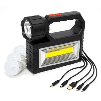 Сонячна зарядна станція OK-718S-A з LED+COB ліхтарем 10 Вт, PowerBank, сонячна панель, 3 виносні лампи, акумуляторна ручна
