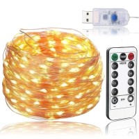 Новорічна LED гірлянда із сірим дротом із пультом керування й живленням від USB Крапля Роси Теплий Білий 20 м