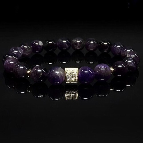 Чоловічий браслет із натурального каменю аметист