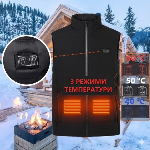 Жилетка з підігрівом з коміром Розміру L Жилетка з 9 зонами обігріву та 3 режимами регулювання температури