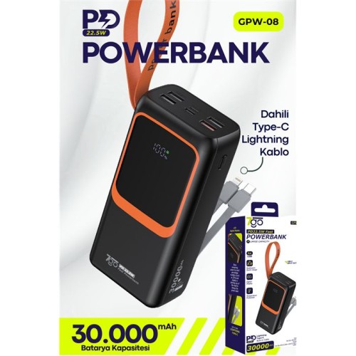 Зовнішній акумулятор Power bank 7GO GPW-08 30000mAh PD22.2W+QC3.0 акумулятор швидка зарядка Black