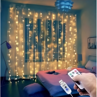 Гирлянда USB штора USB 3х3м, теплый белый, 300 LED + пульт медная проволока