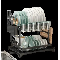 Сушарка дворівнева для посуду з нержавіючої сталі Чорна Зручна сушарка для посуду