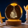 Нічник 3D куля кришталеве Різдво RGB на дерев'яній підставці USB
