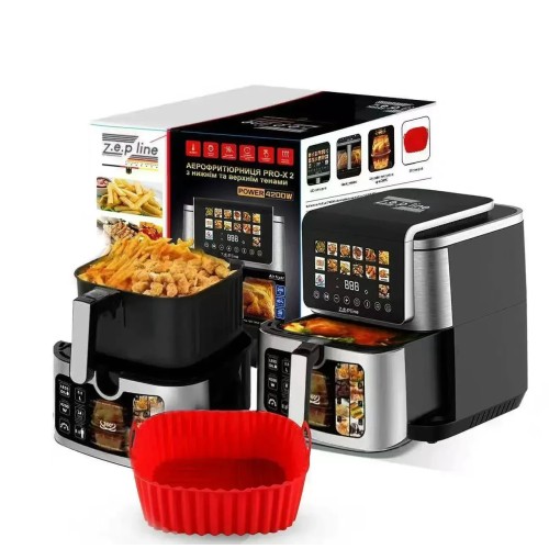Аерофритюрниця Zepline ZP-00339 13л (4200 Вт) з двома ТЕНами і сенсорним управлінням, безмасляна фритюрниця 14 програм