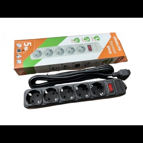 Подовжувач - мережевий фільтр Greelite на 5 розеток 1,8 метра кабель Чорний
