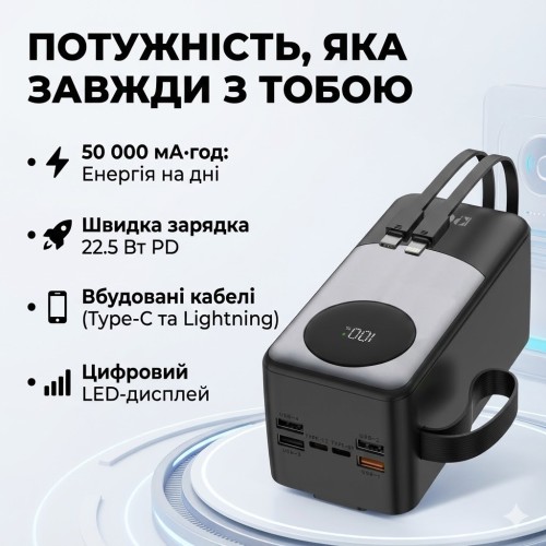 Зовнішній акумулятор (Power Bank) KPG KPG-502X 50000 mAh 22.5W з LCD-дисплеєм