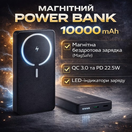 Power Bank King Power WPG-104 Magnetic 10000 mAh з бездротовою зарядкою MagSafe та швидкою зарядкою QC 3.0 / PD 22.5W