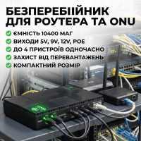 Джерело Безперебійного Живлення DC UPS для роутера, ONU, камер – 5V/9V/12V, багатофункціональний портативний UPS з USB та кабелями