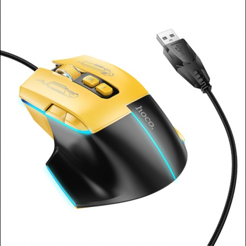 Игровая проволочная мышка HOCO GM31 Overlord luminous gaming 1200-3600DPI USB 1.4M для ПК/ноутбука с подсветкой Черный-Желтый