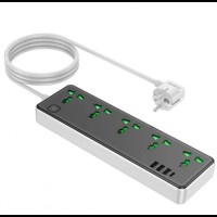 Сетевое зарядное устройство удлинитель Hoco AC13A 3 USB/ Type-C 5 розеток 1,5m Черный