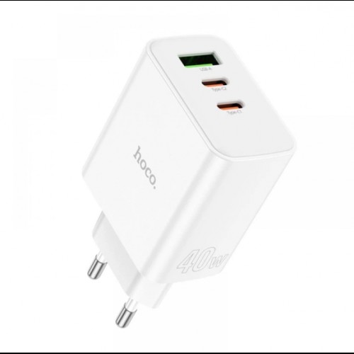 Сетевое зарядное устройство адаптер HOCO C126A Pure 1USB/2Type-C, 40W, поддержка быстрой зарядки PD/QC/FCP/AFC
