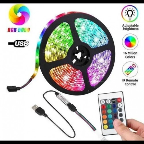 Светодиодная лента с пультом 5 м, от USB, Strip CB-5050 / Силиконовая самоклеющаяся led лента