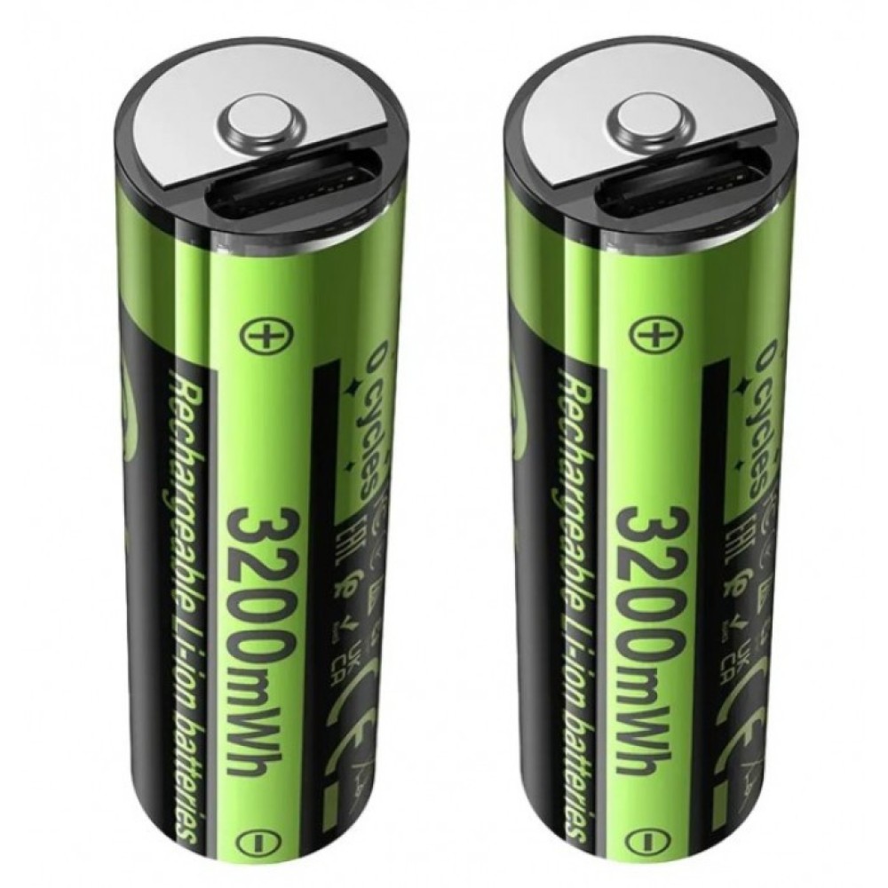 Аккумуляторы пальчик AA 3200 mAh 2шт с разъемом Type-C HOCO JA3