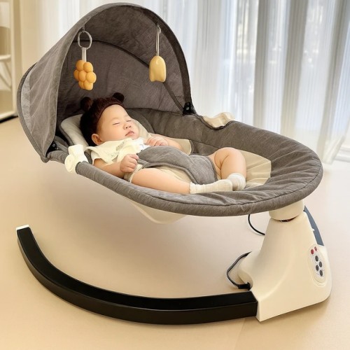 Дитячі електро гойдалки-шезлонг, крісло-гойдалка з музикою, автоматична колиска з балдахіном