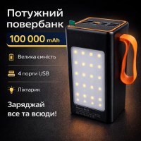 Повербанк AND JS-658 100000 mAh з дисплеєм, 4×USB, Type-C, MicroUSB + ліхтарик