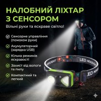 Налобний зФонар PLD-W-18/акумуляторний ліхтарик налобний/ сенсорний ліхтарик на голову/ліхтарик на лоб
