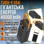 Зовнішній акумулятор Power Bank TUGII-Y104 400000mAh 22.5W з потужною LED-лампою та вбудованими кабелями Чорний