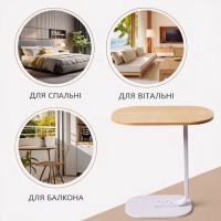 Журнальний приставний стіл металевий у стилі лофт 60 см, білий каркас, стільниця світле дерево, компактний столик до дивана