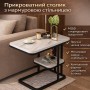 Інтер’єрний прикроватний столик DASH-5496 з мармуровою стільницею, 50×30×58 см, з нижньою полицею, чорний металевий каркас
