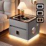 Розумна приліжкова тумба QYJXF02 з вбудованим кодовим сейфом, Bluetooth-колонкою і USB, сенсорна підсвітка, екошкіра, сіра