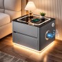 Розумна приліжкова тумба QYJXF02 з вбудованим кодовим сейфом, Bluetooth-колонкою і USB, сенсорна підсвітка, екошкіра, сіра