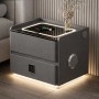 Смарт-тумба прикроватна YJXF01 Grey із сейфом, LED-підсвіткою та USB-портами (Сіра екошкіра / Загартоване скло)