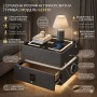 Смарт-тумба прикроватна YJXF01 Grey із сейфом, LED-підсвіткою та USB-портами (Сіра екошкіра / Загартоване скло)