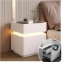 Тумба з екошкіри XXF02 з LED-підсвіткою, сейфом, бездротова зарядка, Bluetooth-аудіо Біла 40х40х51