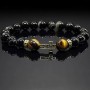 Чоловічий браслет із натурального каменю чорний агат та тигрове око