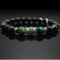 Чоловічий браслет із натурального каменю чорний агат та тигрове око