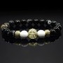 Чоловічий браслет із натурального каменю чорний агат та кахолонг