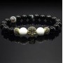 Чоловічий браслет із натурального каменю чорний агат та кахолонг