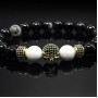 Чоловічий браслет із натурального каменю чорний агат та кахолонг
