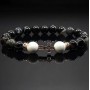 Чоловічий браслет із натурального каменю чорний агат та кахолонг