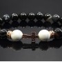 Чоловічий браслет із натурального каменю чорний агат та кахолонг