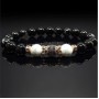 Мужской браслет из натурального камня черный агат и кахолонг