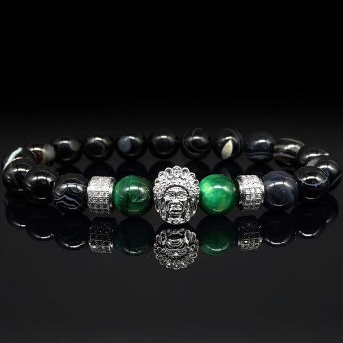 Чоловічий браслет із натурального каменю чорний агат та тигрове око