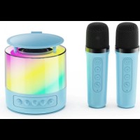 Портативная колонка K19 Bluetooth с LED-подсветкой и 2 микрофонами, караоке Синяя