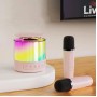 Портативная колонка K19 Bluetooth с LED-подсветкой и 2 микрофонами, караоке Розовая