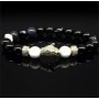 Браслет із натурального каменю агат чорний та кахолонг