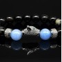 Браслет із натурального каменю агат чорний та блакитний агат
