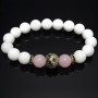 Браслет із натурального каменю нефрит білий та рожевий кварц