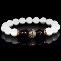 Браслет із натурального каменю нефрит білий та гранат