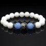 Браслет із натурального каменю нефрит білий та блакитний агат